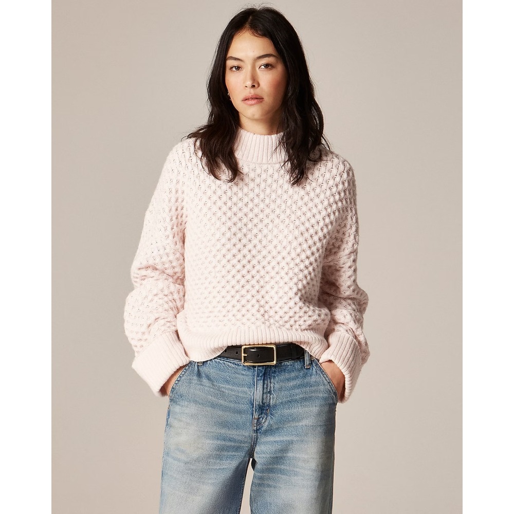 J CREW Honeycomb mockneck sweater in wool blend pink NWT XS